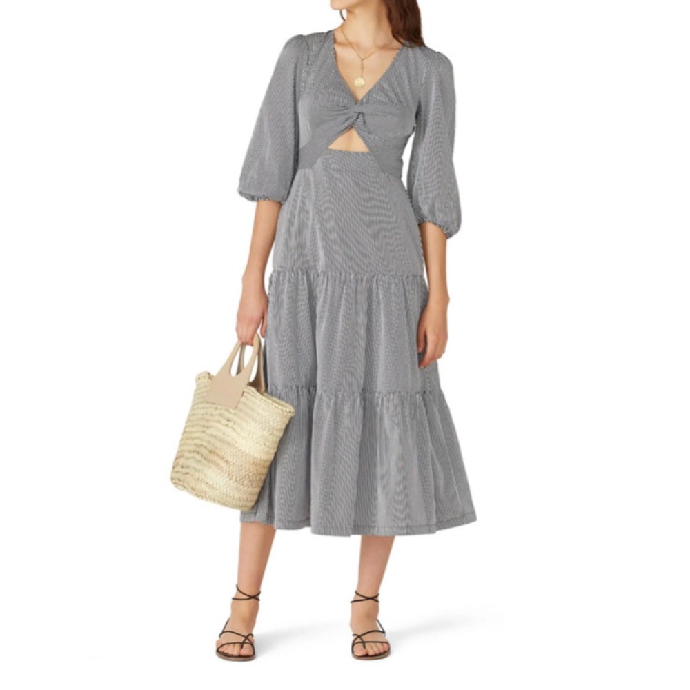 Parker Marzia Striped Cutout Midi Dress in Babe Stripe (Black and White Stripe)